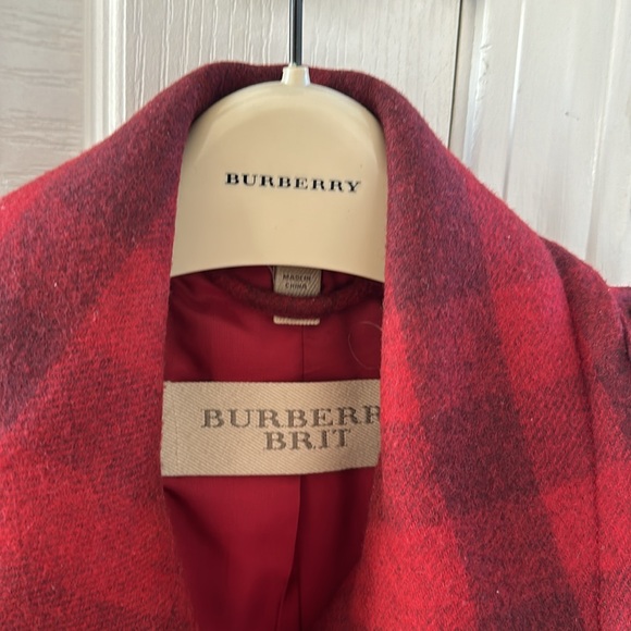 Burberry Brit women’s red check wool coat size 10 - Picture 2 of 6